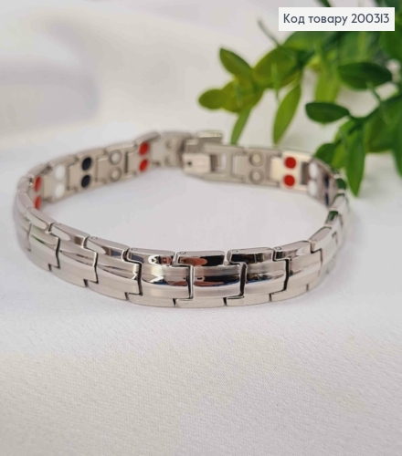 Браслет родований, плетіння Прямокутнимим пластинами (з магнітом), шир 9мм, довж 22,5см, Xuping ТТМ 200313 фото 3
