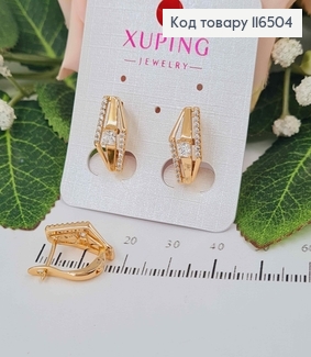 Серьги ромбики, с камешком, 1,7см, англ. зам, Xuping 18К 116504 фото