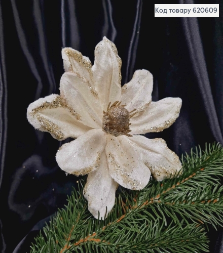 Цветок МАГНОЛИИ, ШАМПАНЬ, диаметр 16-18см, бархатный, на мет.стержне 19см 620609 фото 1