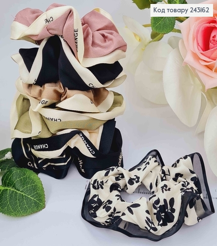 Резинка об'ємна 9см, атласна з каймою, принт в асорт. 243162-1 фото 1