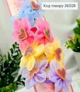 Набор резинок (20шт), БАНТИК + СЕРДЕЧКО с камешками, Яркие цвета, резинка 3см, бантик 4см 261328 фото