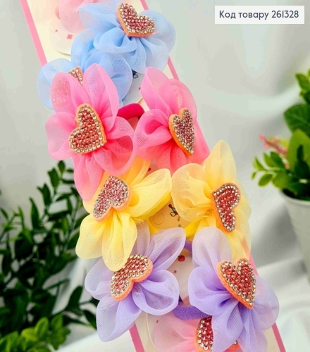 Набор резинок (20шт), БАНТИК + СЕРДЕЧКО с камешками, Яркие цвета, резинка 3см, бантик 4см 261328 фото 1