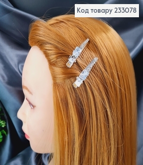 Заколка (цена за 2шт) стрела 4см в камнях, серебряного цвета  233078 фото