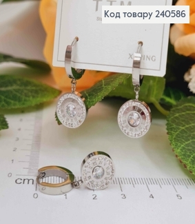Серьги кольца, Римские часы с камешком, цвет серебряные, Stainless Steel 260058 фото