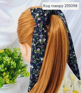 Резинка 5см, Твилли длинный бант, Черного цвета, с цветочным принтом, дл.16см 255098 фото