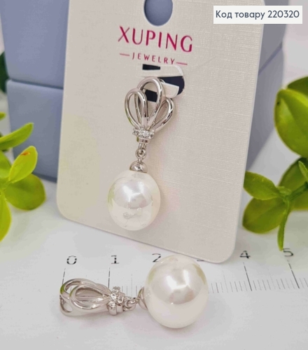 Кулон родованный с подвесной жемчужиной, 1,5+1,2см, Xuping 220320 фото 1