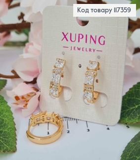 Серьги колечки, с тремя квадратными камешками 1,9см, Xuping 18K. 117359 фото