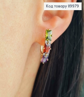 Серьги с тремя Разноцветными камешками, 2,2см, английская застежка, Xuping 18K 119979 фото