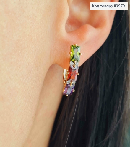 Серьги с тремя Разноцветными камешками, 2,2см, английская застежка, Xuping 18K 119979 фото 1