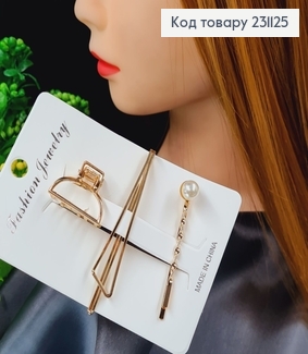Набор заколок Класические Золото с жемчужиной 3шт/уп 231125 фото