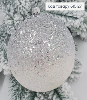 Іграшка куля 100 мм Омбре луска СРІБНО-БІЛА, Україна 610127 фото