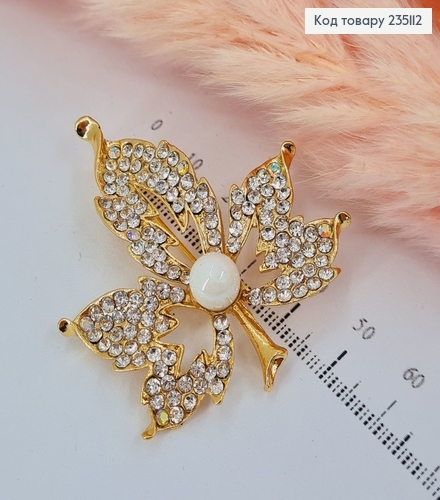 Брошь металл Кленовый листик с камешками 235112 фото 1