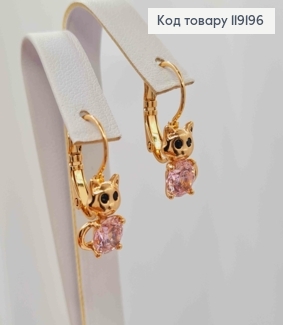 Серьги "Котик" с Розовым камнем, длина 2см, Xuping 18K 119196 фото