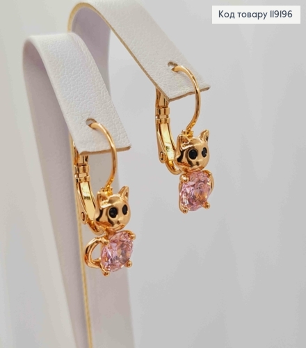 Серьги "Котик" с Розовым камнем, длина 2см, Xuping 18K 119196 фото 1