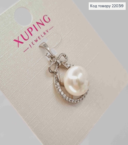 Кулон родованный, Жемчужинка с Бантиком и Блестящими камешками, 1,9см, Xuping 220319 фото 2