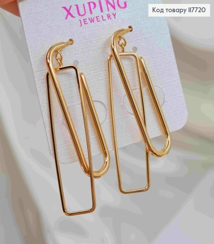 Серьги гвозди, Крючки с прямоугольной подвеской, 4,2см, Xuping 18K 117720 фото 1