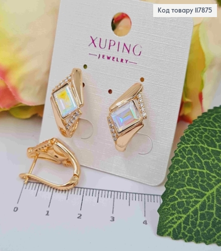 Серьги "АннеТ" с камнем сваровски Хамелеон, длина 2см, англ застежка, Xuping 18K 117875 фото 2