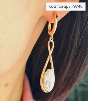 Серьги с подвижной подвеской с блестящим камнем, 1,6+3,3см, англ. застежка, Xuping 18К 119746 фото