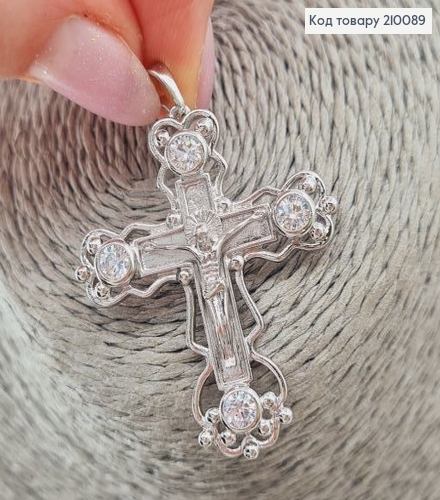 Крестик с распятием 4х3,5 см родированный с камнями Xuping 210089 фото 1