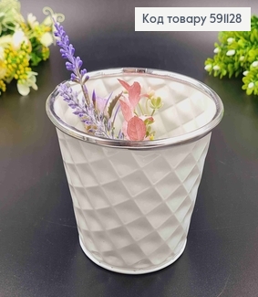 Відерце-кашпо, метал, білого кольору з тисненням, висота 10,5см, Польща 591128 фото