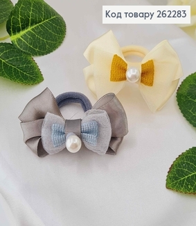 Резинка Бант двойной, атласный с фатином и жемчужиной, 7см, цвета в ассорт. 262283 фото