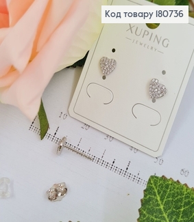 Сережки родированые гвоздики Сердечко в камнях, 1см, Xuping 180736 фото