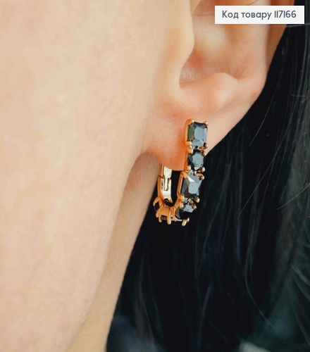 Серьги дуги ЧОРНЫЕ камни, размер 2*0,6см, английская застежка, Xuping 18K 117166 фото 2