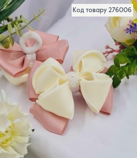 Резинка, БАНТ репсовый двойной, Бледно-розовая с молочным 9*7,5см, Ручная работа 276006 фото