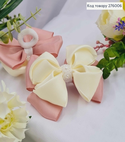 Резинка, БАНТ репсовый двойной, Бледно-розовая с молочным 9*7,5см, Ручная работа 276006 фото 1