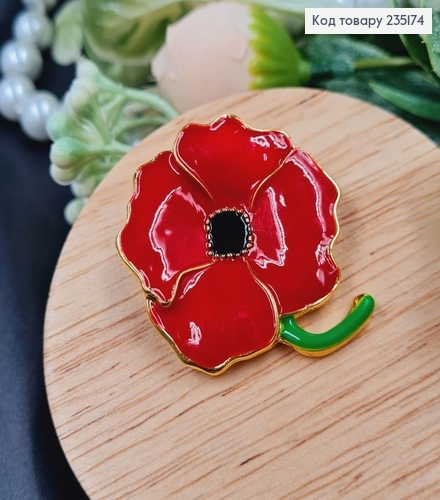 Брошка метал Красный Мак 4х3см 235174 фото 2