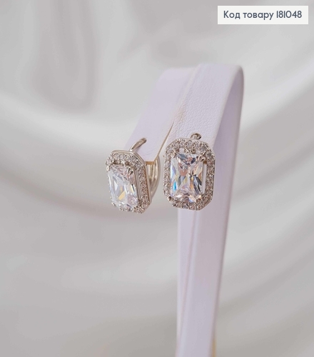 Сережки родовані, З прямокутним камінцем, 1,2см, англ. заст. Xuping 18K 181048 фото 3