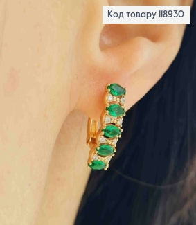 Серьги "Орбита" украшены Зелеными камешками, 1,8см, английская застежка, Xuping 18K 118930 фото