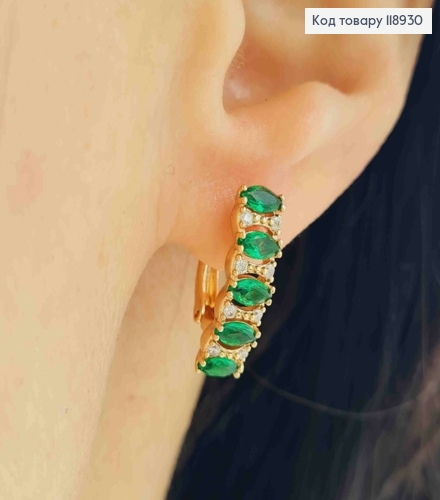 Серьги "Орбита" украшены Зелеными камешками, 1,8см, английская застежка, Xuping 18K 118930 фото 1