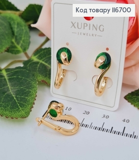 Серьги "Лебедь" с зеленым камешком, 2см, Xuping 18К 116700 фото