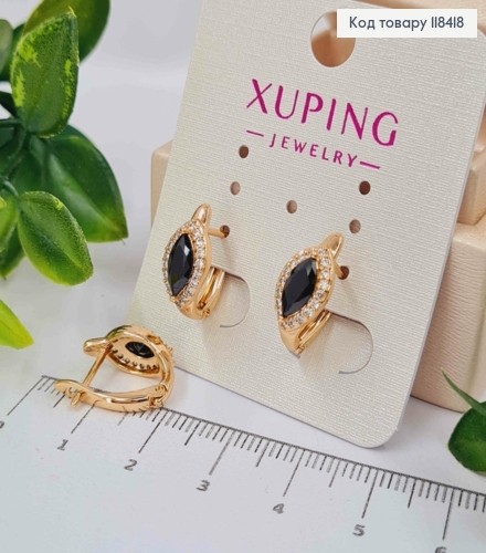 Серьги "Глаза Змеи" с Черным камнем, 1,4см, английская застежка, Xuping 18К 118418 фото 2