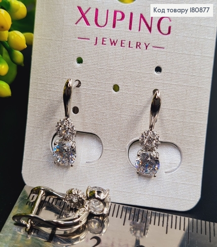 Сережки родовані "Леді" з камінцями (англ.застібка), 2*0,6см, Xuping 180877 фото 2