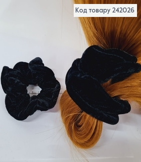 Резинка велюр  об'ємна  чорна з обідком 242026 фото