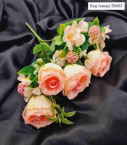 Искусственная композиция Розы с Жасмином, РОЖЕВО-КРЕМОВЫЕ, 7 веточек на металл, высота 33см. 551457 фото 2