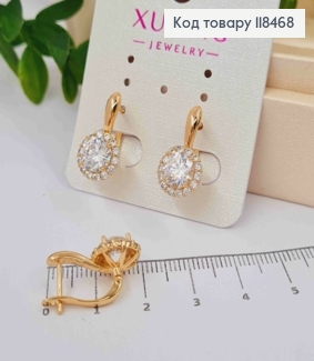 Серьги с ярким камнем в оправе из камней, 1,9см, англ. застежка, XUPING 18K 118468 фото