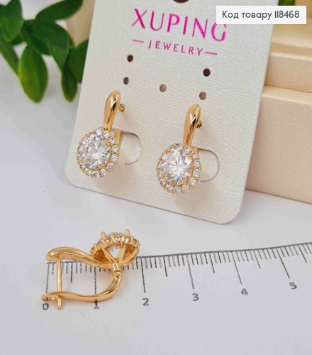 Серьги с ярким камнем в оправе из камней, 1,9см, англ. застежка, XUPING 18K 118468 фото 1