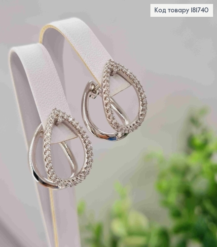 Серьги родованные "Капелька" украшены Блестящими камешками, 1,9см, английская застежка, Xuping 181740 фото 2