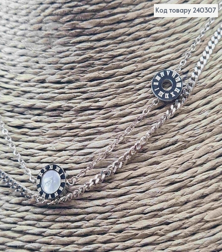 Цепочка двойная, с подвеской Римские часы с перламутром, 40+5см, сталь Stainless Steel 240307 фото 4