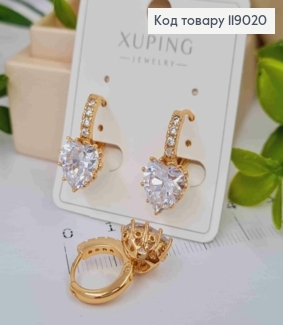 Сережки-кільця  (1,2см) "Розкішне серце" з великим камінцем (серце 1*0,9см) ,Xuping 18K 119020 фото
