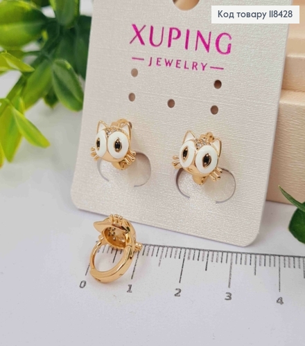 Серьги кольца "Котенки" с Белой эмалью, диаметр 1см, Xuping 18K 118428 фото 1