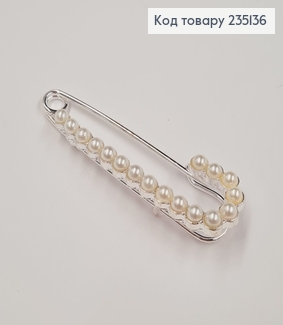 Брошка Шпилька с жемчужинками 7*2 см, серебряный цвет. 235136 фото