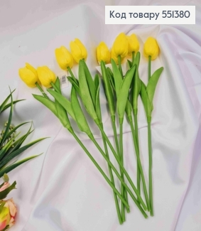 Искусственные цветы ТЮЛЬПАН, Желтого цвета (полиуретановые), 9шт/букет, высота 33см, цветок 4см 551380 фото