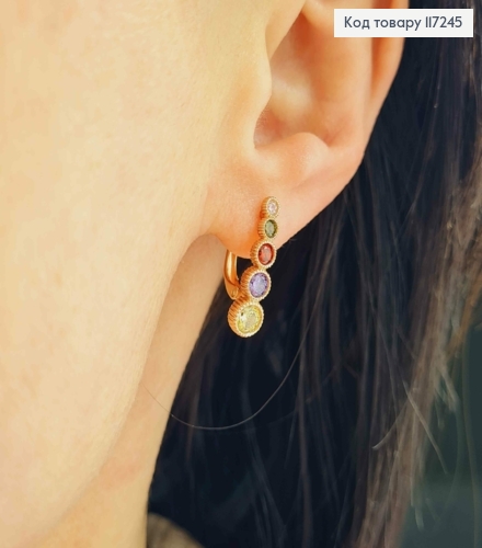 Серьги с разноцветными камнями разных размеров, высота 2см, английская застежка XUPING 18K 117245 фото 2