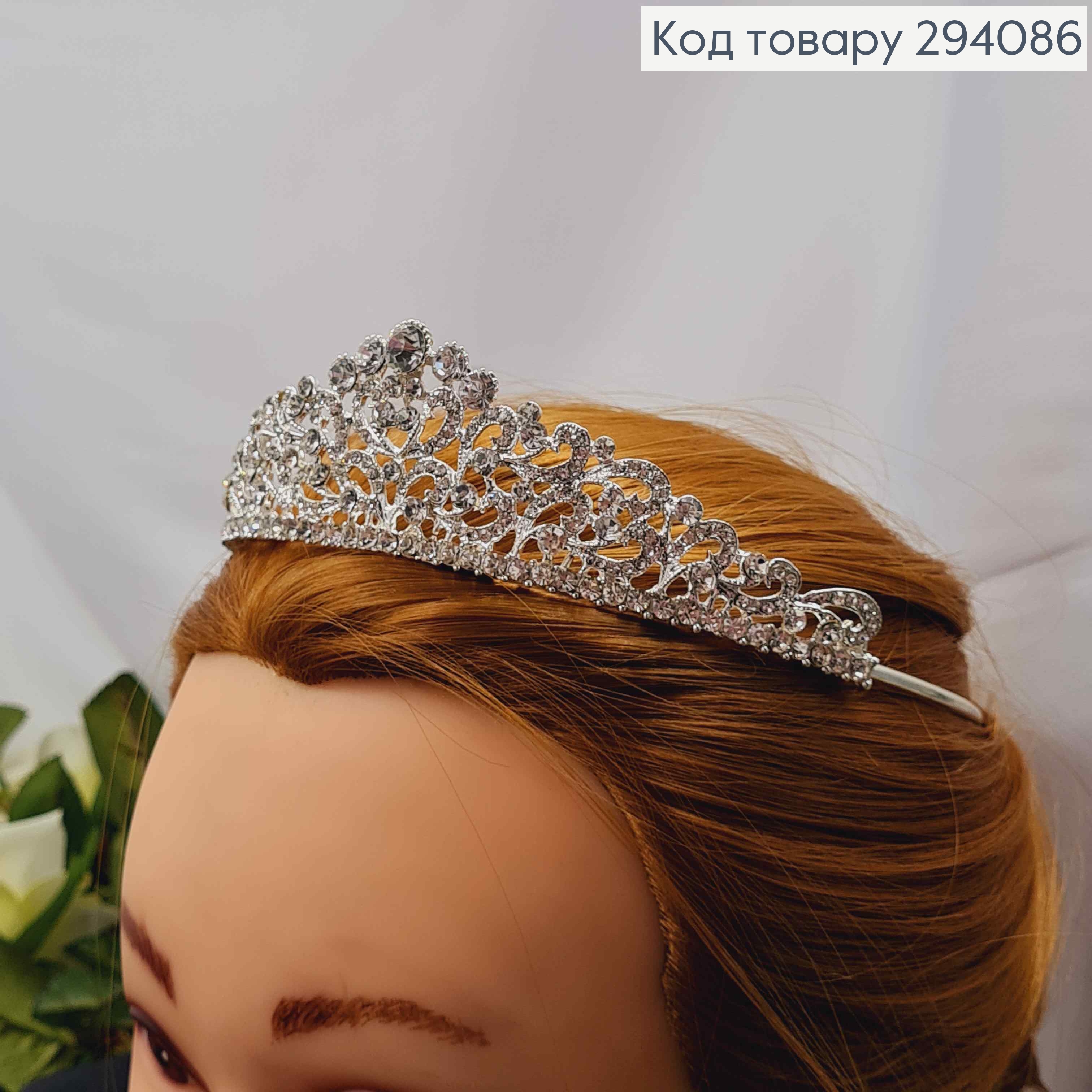 Диадема - Тиара "ТЕНДИТНАЯ" под серебро с белыми камнями, 4см самая высокая точка. 294086 фото 2
