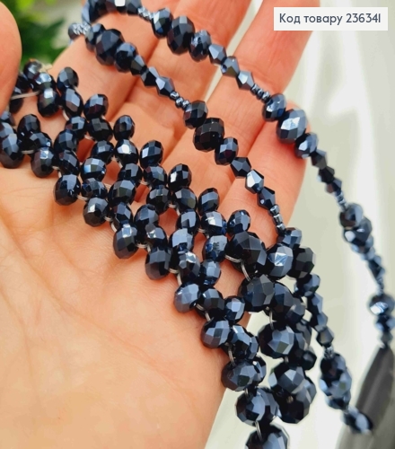 Бижутерия на шею с синим стеклярусом разного размера, плетеная, дл. 50см 236341 фото 3