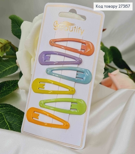 Заколки Тік-Так, кольорові, з блиском, 5см, 6шт. 273157 фото 1